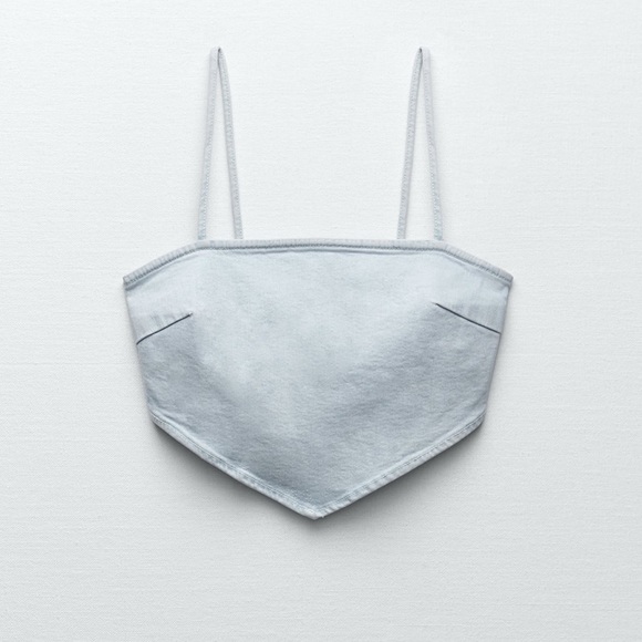 Zara Tops Nwt Zara Denim Bandana Triangle Crop Top Poshmark